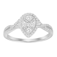 LADIES RING 0.25CT ROUND/BAGUETTE DIAMOND 10K WHITE GOLD