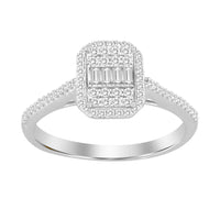 LADIES RING 0.25CT ROUND/BAGUETTE DIAMOND 10K WHITE GOLD