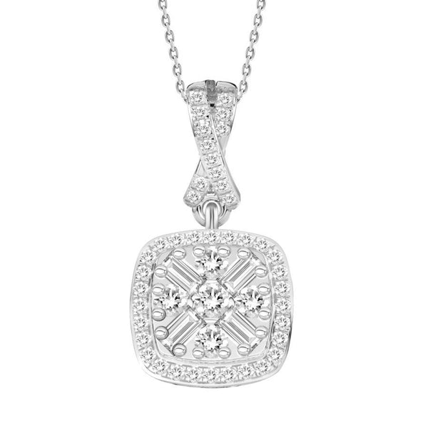 LADIES PENDANT WITH CHAIN 0.20CT ROUND/BAGUETTE DIAMOND 10K WHITE GOLD