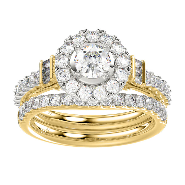 LADIES RING 1.50CT ROUND/BAGUETTE DIAMOND 14K YELLOW GOLD (SI QUALITY)