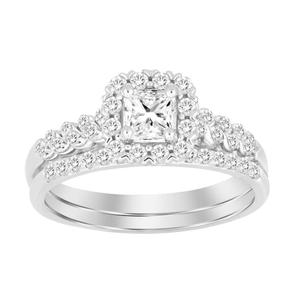 LADIES BRIDAL SET 0.50CT ROUND/PRINCESS DIAMOND 14K WHITE GOLD