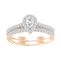 LADIES BRIDAL SET 0.50CT ROUND/PEAR DIAMOND 14K ROSE GOLD