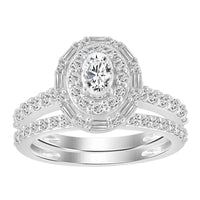 LADIES BRIDAL SET 1.25CT ROUND/BAGUETTE DIAMOND 14K WHITE GOLD (SI QUALITY)