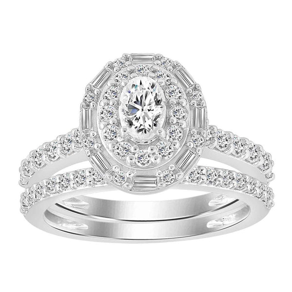 LADIES BRIDAL SET 1.25CT ROUND/BAGUETTE DIAMOND 14K WHITE GOLD (SI QUALITY)