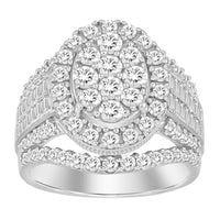 LADIES FASHION RING 2.00CT ROUND/BAGUETTE DIAMOND 10K WHITE GOLD