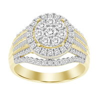 LADIES FASHION RING 1.00CT ROUND/BAGUETTE DIAMOND 10K YELLOW GOLD