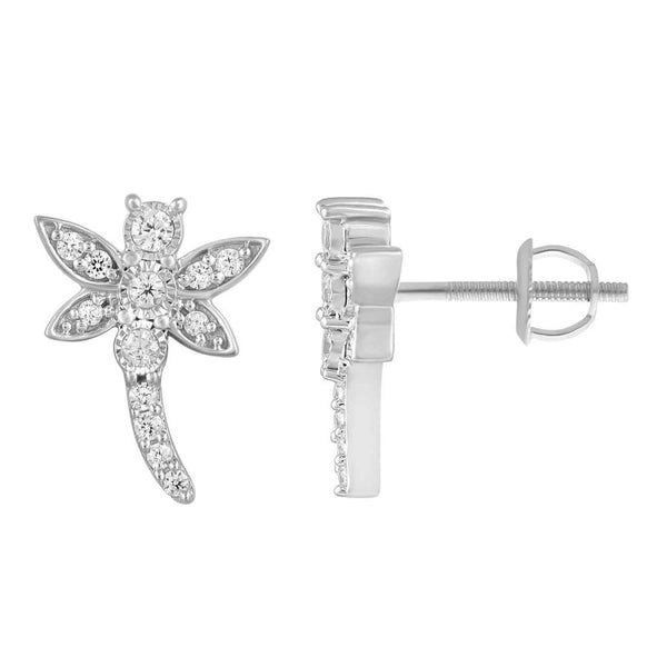 LADIES EARRINGS 0.20CT ROUND DIAMOND 10K WHITE GOLD