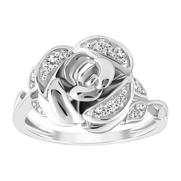 LADIES RING 0.15CT ROUND DIAMOND 10K WHITE GOLD