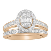 LADIES RING 0.50CT ROUND/BAGUETTE DIAMOND 14K ROSE GOLD