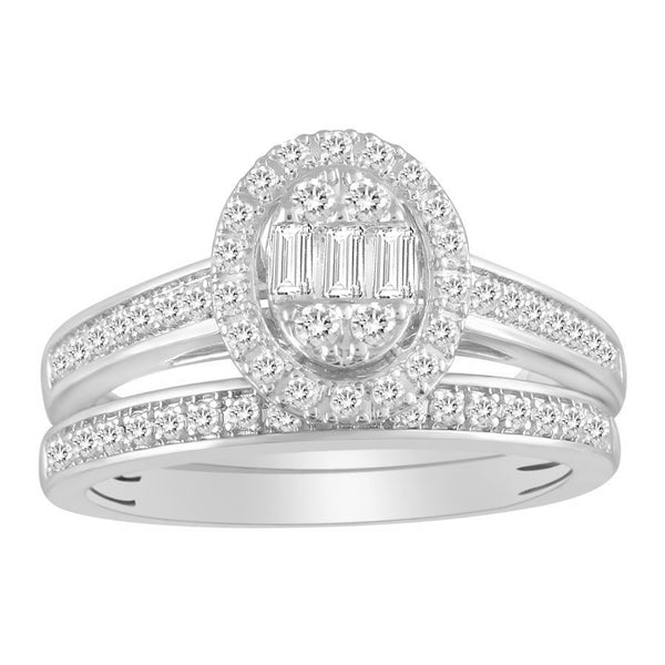 LADIES RING 0.50CT ROUND/BAGUETTE DIAMOND 14K WHITE GOLD