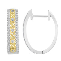 LADIES HOOP EARRINGS 0.50CT ROUND DIAMOND 10K WHITE/YELLOW GOLD