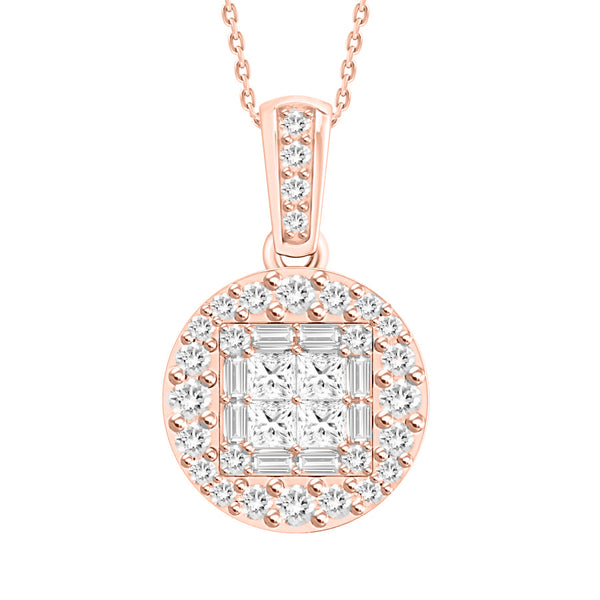 LADIES PENDANT 0.50CT ROUND/PRINCESS/BAGUETTE DIAMOND 10K ROSE GOLD