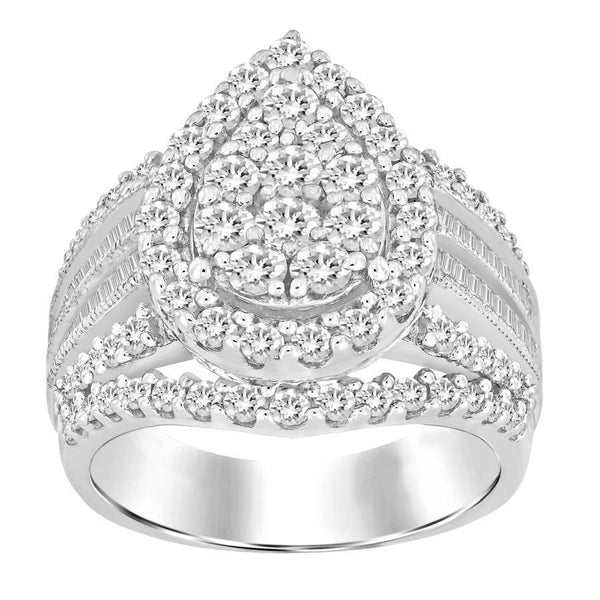 LADIES FASHION RING 2.00CT ROUND/BAGUETTE DIAMOND 10K WHITE GOLD