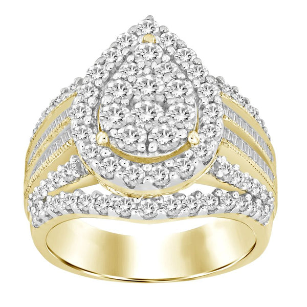 LADIES FASHION RING 2.00CT ROUND/BAGUETTE DIAMOND 10K YELLOW GOLD