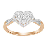 LADIES RING 0.25CT ROUND/BAGUETTE DIAMOND 10K ROSE GOLD
