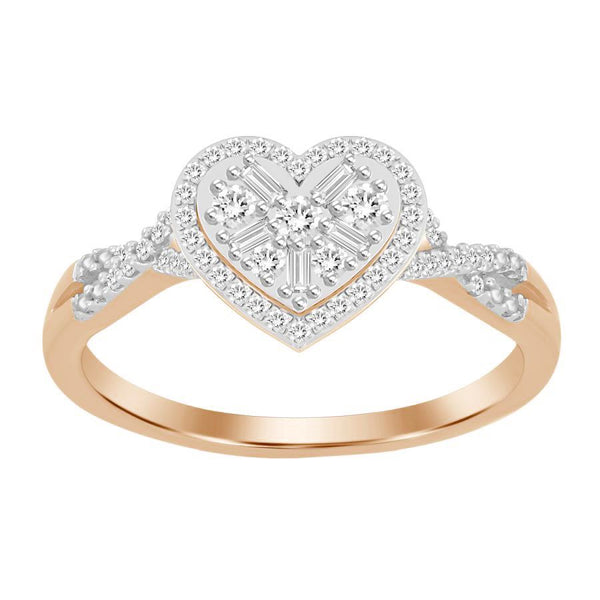 LADIES RING 0.25CT ROUND/BAGUETTE DIAMOND 10K ROSE GOLD