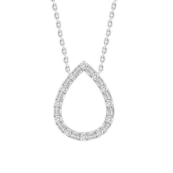 LADIES NECKLACE 0.20CT ROUND/BAGUETTE DIAMOND 10K WHITE GOLD