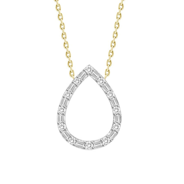LADIES NECKLACE 0.20CT ROUND/BAGUETTE DIAMOND 10K YELLOW GOLD
