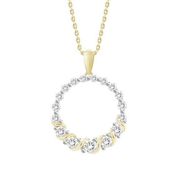 LADIES PENDANT WITH CHAIN 0.50CT ROUND DIAMOND 10K YELLOW GOLD