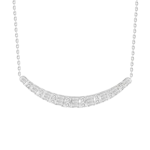 LADIES NECKLACE 0.33CT ROUND/BAGUETTE DIAMOND 10K WHITE GOLD