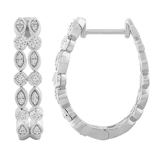 LADIES HOOP EARRINGS 0.20CT ROUND DIAMOND 10K WHITE GOLD