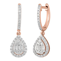 LADIES EARRINGS 0.50CT ROUND/BAGUETTE DIAMOND 10K ROSE GOLD