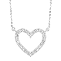 LADIES NECKLACE 0.33CT ROUND/BAGUETTE DIAMOND 10K WHITE GOLD