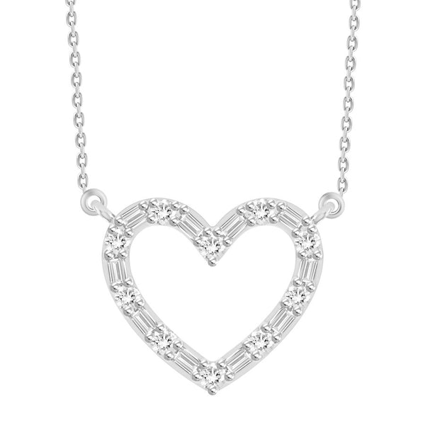 LADIES NECKLACE 0.33CT ROUND/BAGUETTE DIAMOND 10K WHITE GOLD