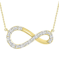LADIES NECKLACE 0.33CT ROUND/BAGUETTE DIAMOND 10K YELLOW GOLD