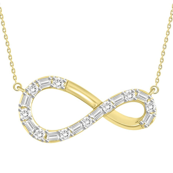 LADIES NECKLACE 0.33CT ROUND/BAGUETTE DIAMOND 10K YELLOW GOLD