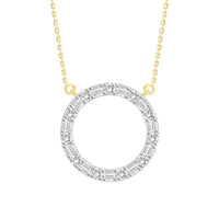LADIES NECKLACE 0.20CT ROUND/BAGUETTE DIAMOND 10K YELLOW GOLD
