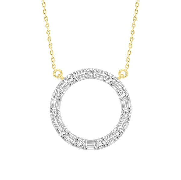 LADIES NECKLACE 0.20CT ROUND/BAGUETTE DIAMOND 10K YELLOW GOLD