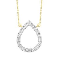 LADIES NECKLACE 0.10CT ROUND/BAGUETTE DIAMOND 10K YELLOW GOLD