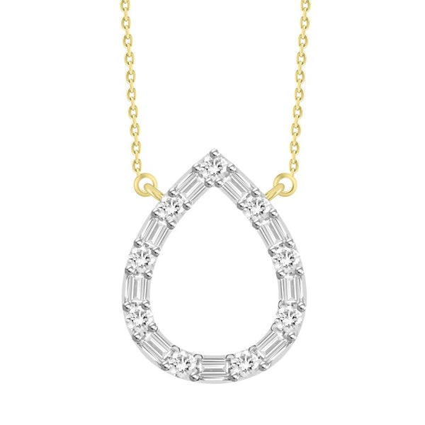 LADIES NECKLACE 0.10CT ROUND/BAGUETTE DIAMOND 10K YELLOW GOLD