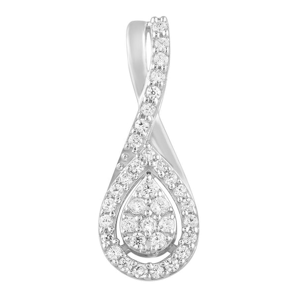 LADIES PENDANT WITH CHAIN 0.20CT ROUND DIAMOND 10K WHITE GOLD