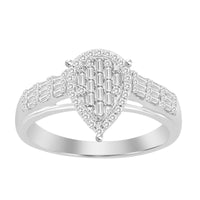 LADIES RING 0.35CT ROUND/BAGUETTE DIAMOND 10K WHITE GOLD