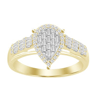 LADIES RING 0.35CT ROUND/BAGUETTE DIAMOND 10K YELLOW GOLD