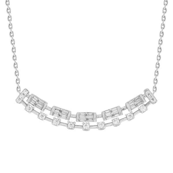 LADIES NECKLACE 0.33CT ROUND/BAGUETTE DIAMOND 10K WHITE GOLD