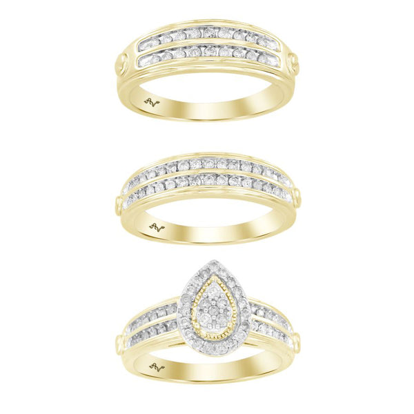 LADIES TRIO SET 1.00CT ROUND DIAMOND 10K YELLOW GOLD