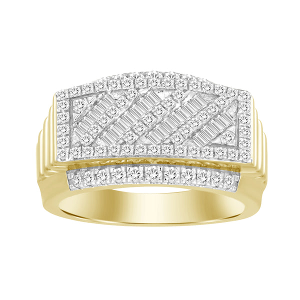 MEN'S BAND 1.00CT ROUND/BAGUETTE DIAMOND 10K YELLOW GOLD