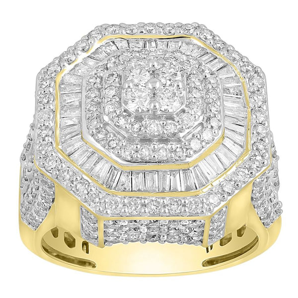 MEN'S RING 4.00CT ROUND/BAGUETTE DIAMOND 10K YELLOW GOLD