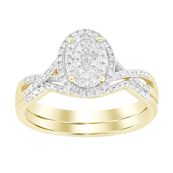 LADIES BRIDAL SET 0.25CT ROUND DIAMOND STERLING SILVER YELLOW