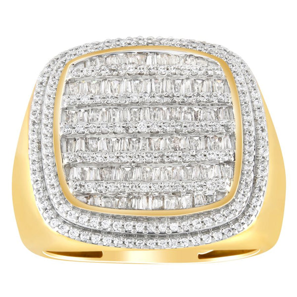 MEN'S RING 1.50CT ROUND/BAGUETTE DIAMOND 14K YELLOW GOLD