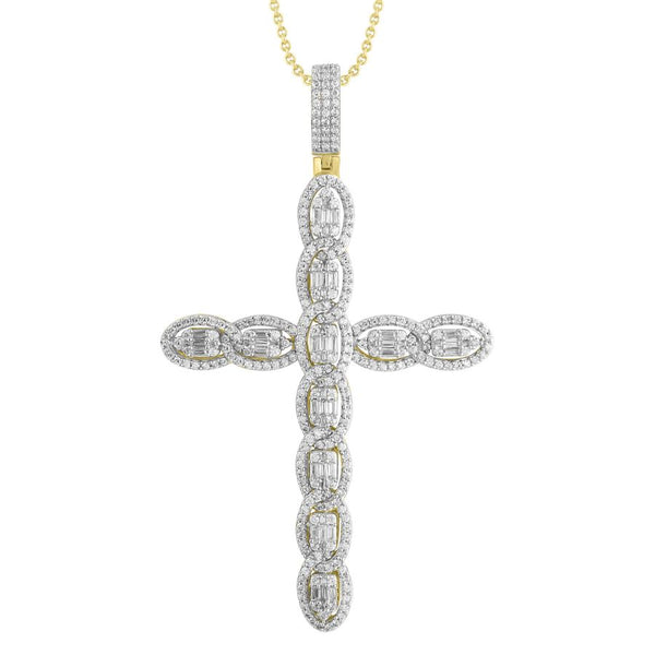 MEN'S CHARM 3.50CT ROUND/BAGUETTE DIAMOND 14K YELLOW GOLD