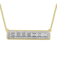 LADIES NECKLACE 0.25CT ROUND/BAGUETTE DIAMOND 10K YELLOW GOLD