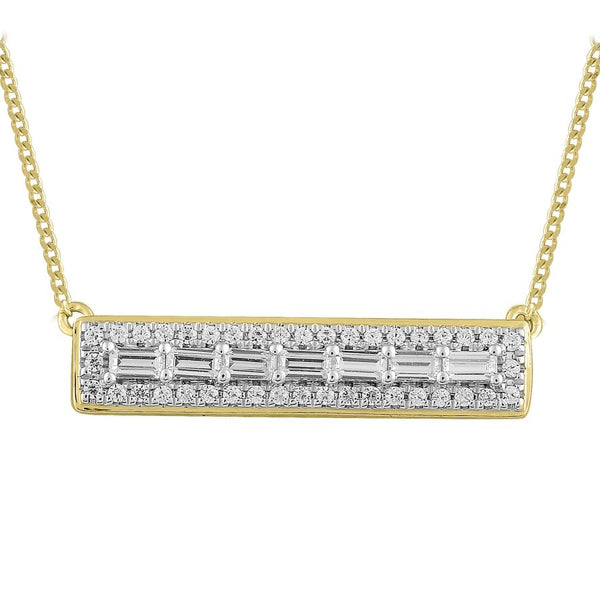 LADIES NECKLACE 0.25CT ROUND/BAGUETTE DIAMOND 10K YELLOW GOLD