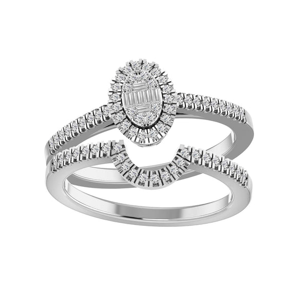 LADIES BRIDAL SET 0.33CT ROUND/BAGUETTE DIAMOND 10K WHITE GOLD