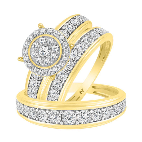 LADIES TRIO SET 1.00CT ROUND DIAMOND 10K YELLOW GOLD