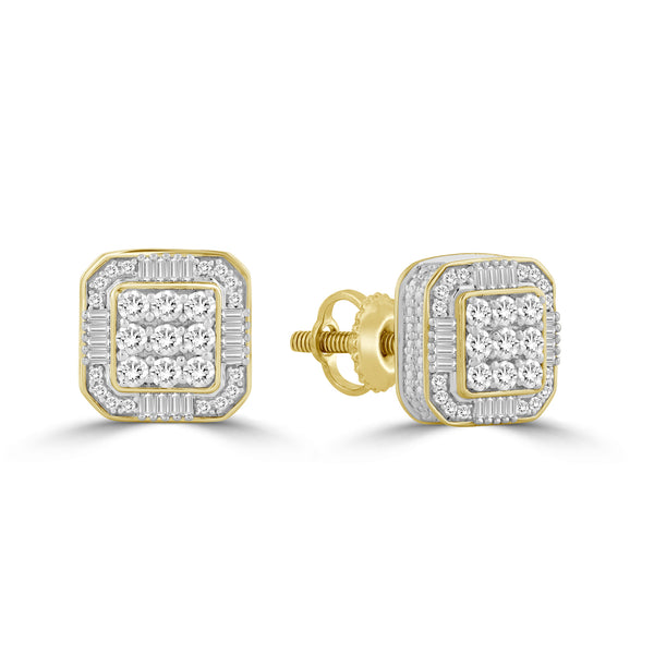 LADIES EARRINGS 0.50CT ROUND/BAGUETTE DIAMOND 10K YELLOW GOLD