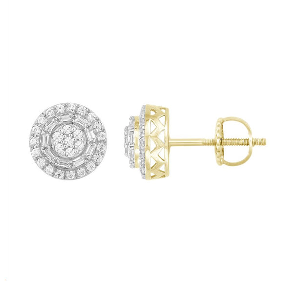 LADIES EARRINGS 0.50CT ROUND/BAGUETTE DIAMOND 10K YELLOW GOLD